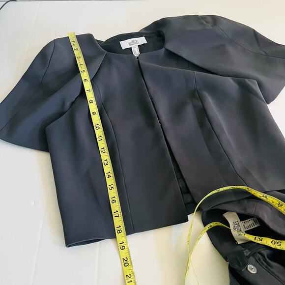 Belle Badgley Mischka Cape Crop Jacket Tulip Skirt Suit Set Size 2 4 Gray - Picture 8 of 9